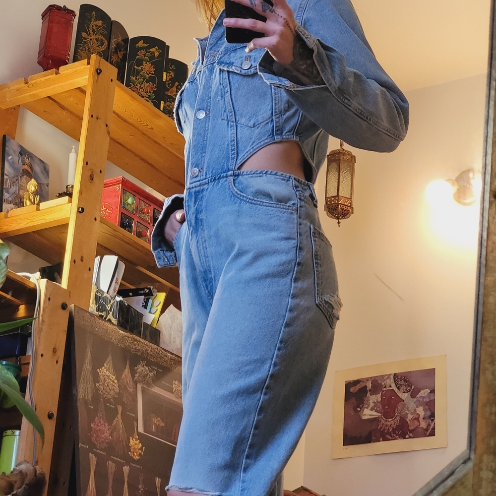 Bloggers Fav Zara Limited Edition Cut Out Side Distressed Denim Jumpsuit - S - Picture 4 of 11